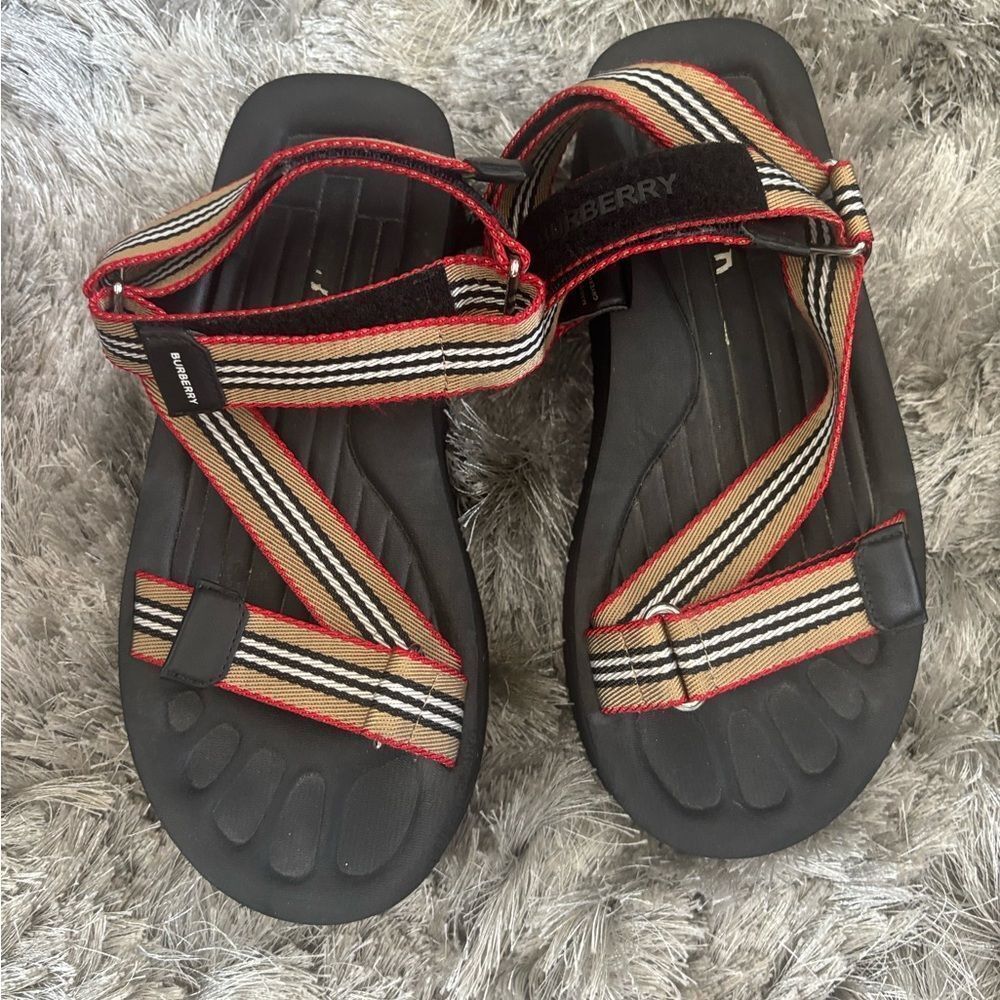 Burberry Patterson Stripe Platform Sandal logo dress shoes flats nova check - Picture 1 of 7